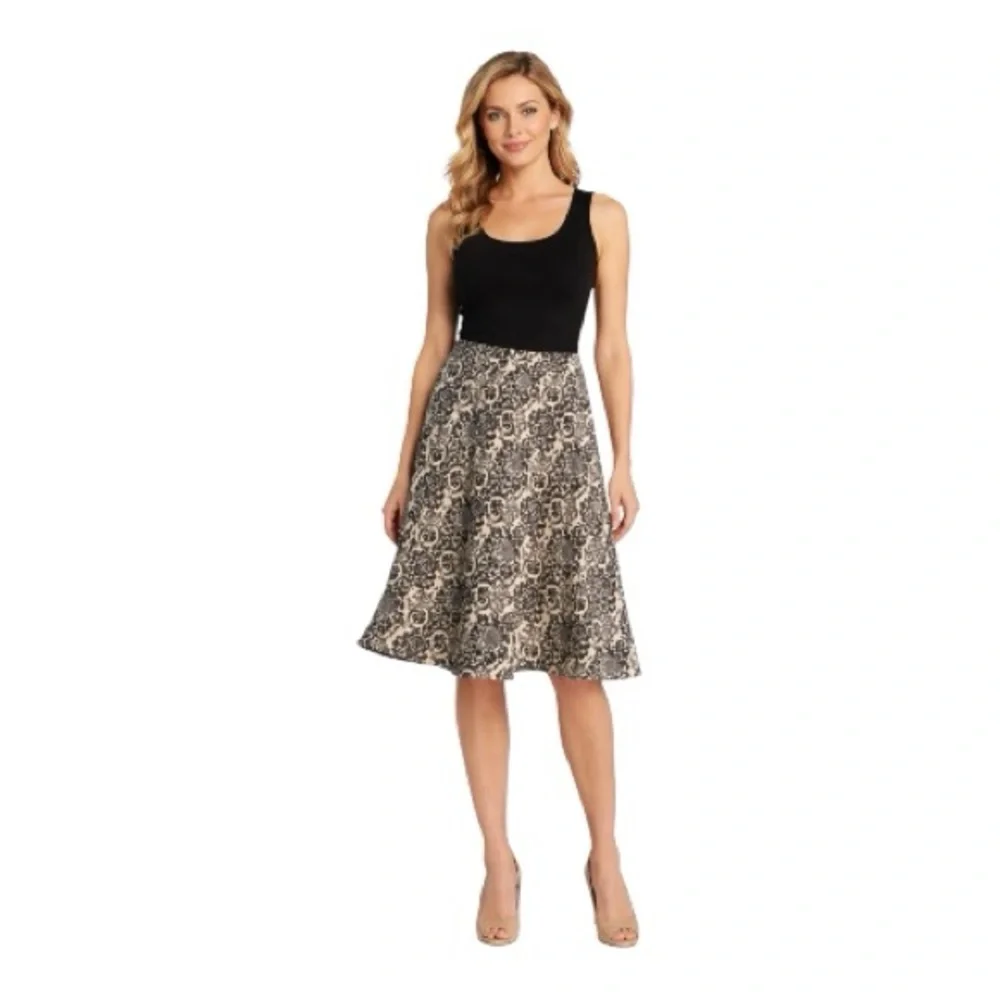 Grace Elements Floral Paisley Linen Skirt Brown & white sz 6